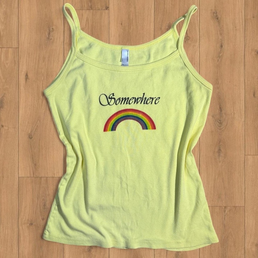 American Apparel Butter Yellow Somewhere over the Rainbow Graphic Tank Top XL
